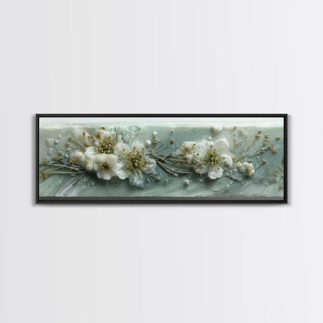 Botanical Bath Herb Arrangement Framed Canvas Print, Bathroom Art, Digital Print, Bathroom Decor, Watercolor Art, Spa, BAT-3x1-57