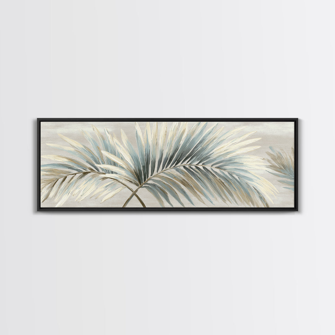 Simple Palm Frond on Off White Linen Framed Canvas Print, Bathroom Art, Boho Decor, Bathroom Decor, Abstract Art, Spa, BAT-3x1-63