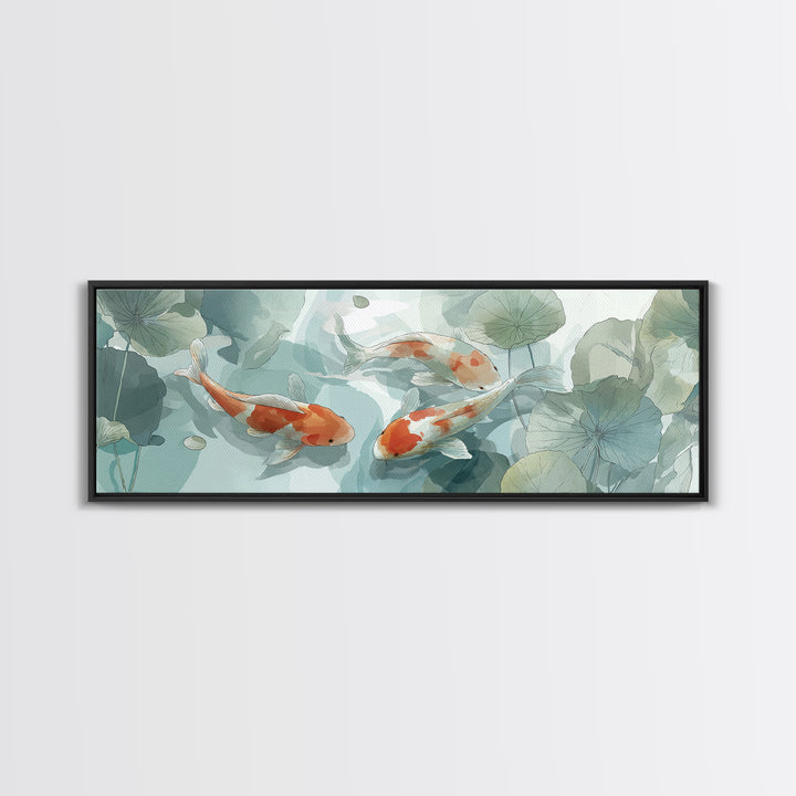 Minimal Koi Fish Swimming Through Clear Water Framed Canvas Print, Bathroom Art, Minimalist Decor, Bathroom Decor, Spa, BAT-3x1-72