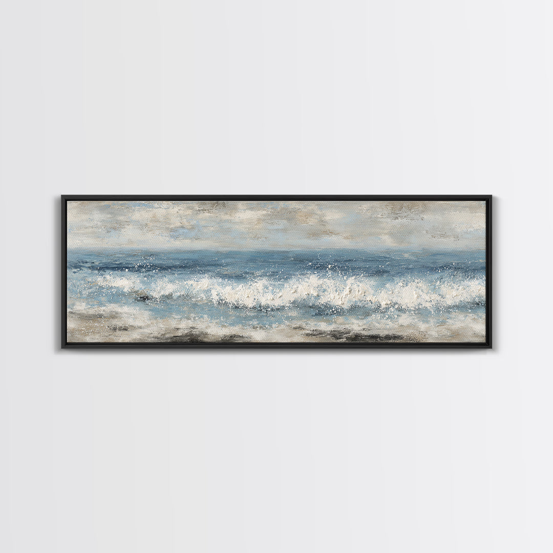 Calming Blue Ocean Wave Study Framed Canvas Print, Bathroom Art, Bathroom Accessories, Bathroom Decor, Fine Art, Spa, BAT-3x1-89