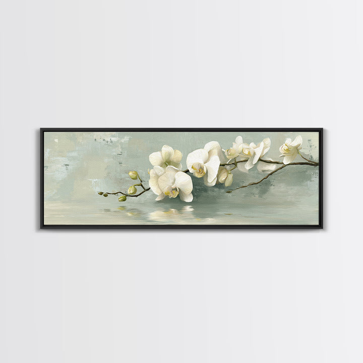 White Orchid on Warm Stone Background Canvas Print, Bathroom Art, Digital Art, Bathroom Decor, Oil Painting, Spa, BAT-3x1-92