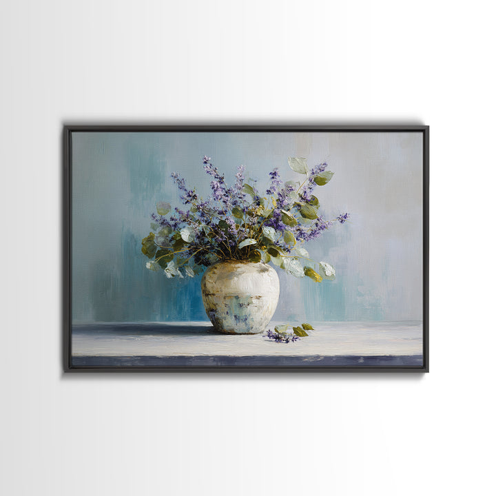 Lavender Sprigs in a Ceramic Vase Canvas Print, Bathroom Art, Printable, Bathroom Decor, Watercolor Art, Spa, Bathroom Prints, BAT-3x2-16