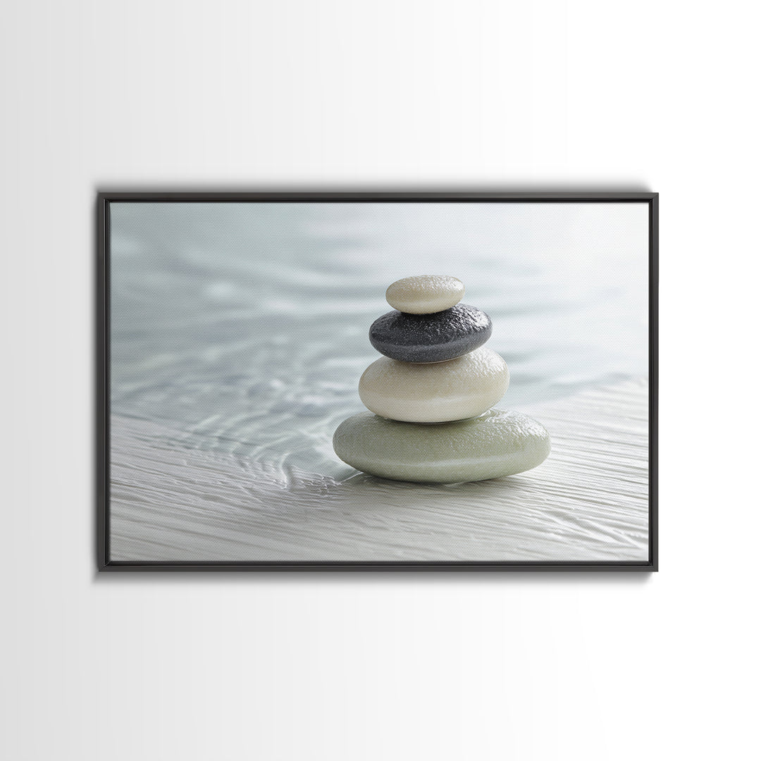 Monochrome Pebble Stack Canvas Print, Bathroom Art, Bathroom Wall Art, Bathroom Decor, Fine Art, Spa, Retro Wall Art, BAT-3x2-17