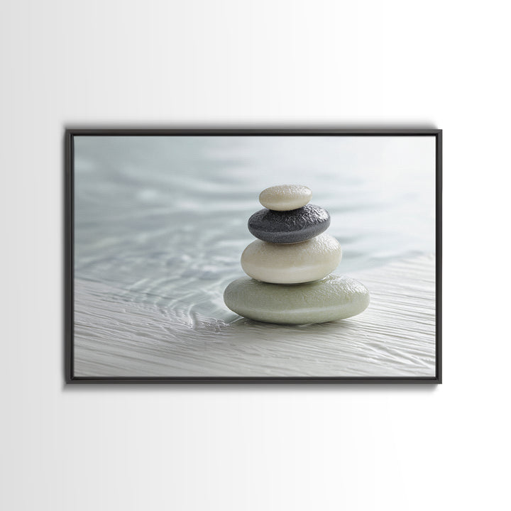 Monochrome Pebble Stack Canvas Print, Bathroom Art, Bathroom Wall Art, Bathroom Decor, Fine Art, Spa, Retro Wall Art, BAT-3x2-17