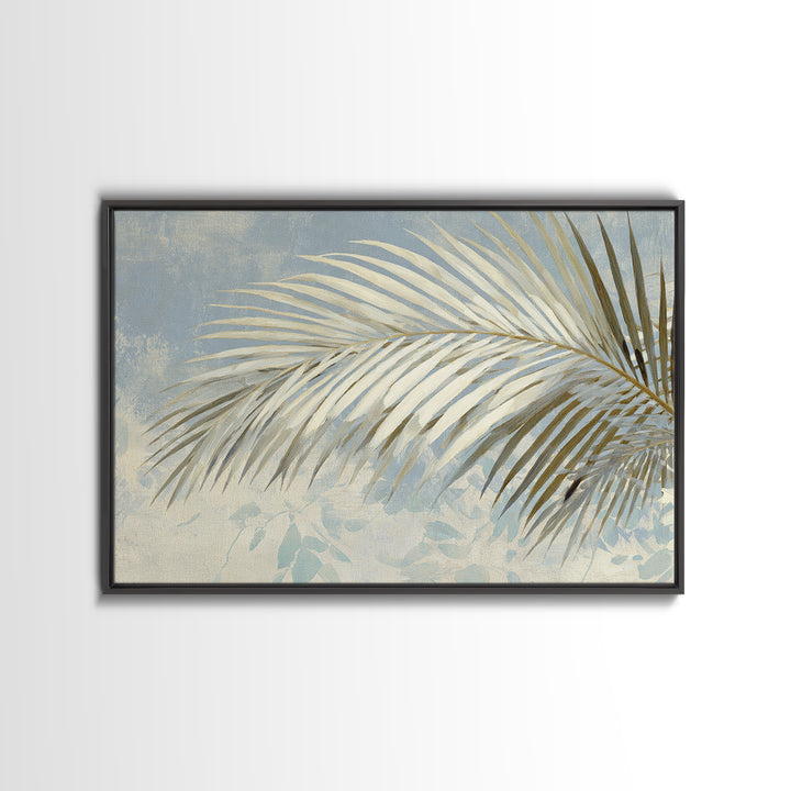 Simple Palm Frond on Off White Linen Framed Canvas Print, Bathroom Art, Custom Pet Portrait, Bathroom Decor, Fine Art, Spa, BAT-3x2-27