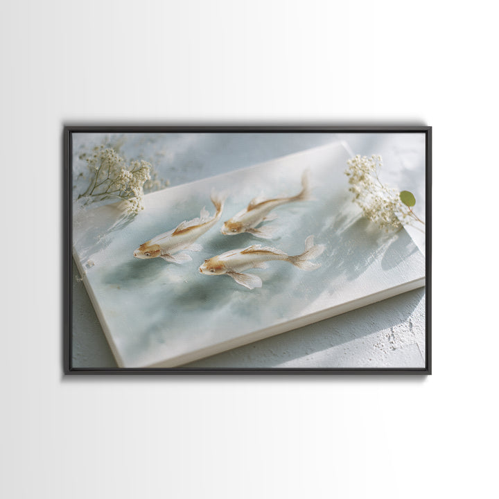Minimal Koi Fish Swimming Through Clear Water Framed Canvas Print, Bathroom Art, Bathroom Wall Art, Bathroom Decor, Spa, BAT-3x2-36