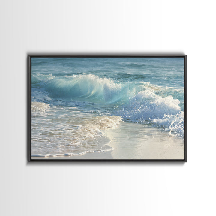 Calming Blue Ocean Wave Study Framed Canvas Print, Bathroom Art, Framed Wall Art, Bathroom Decor, Oil Painting, Spa, BAT-3x2-5