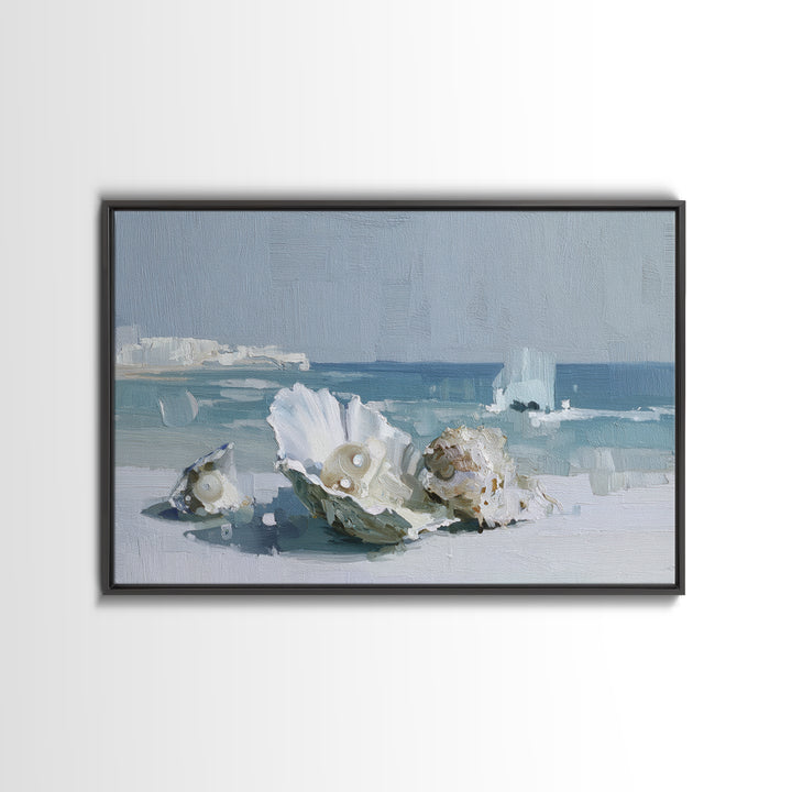 Oyster Shell Study Framed Canvas Print, Bathroom Art, Bathroom Decor, Oil Painting, Spa, Bathroom Accessories, Modern Art, BAT-3x2-50