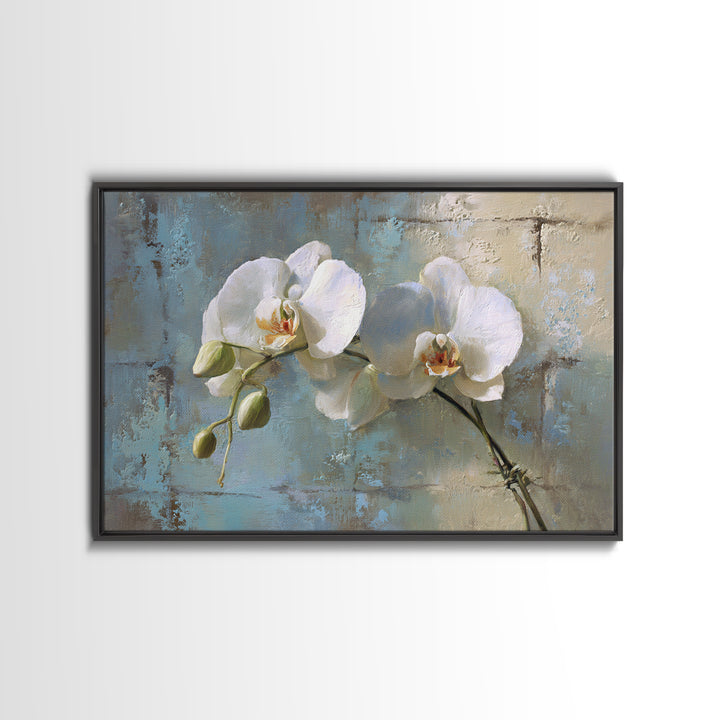 White Orchid on Warm Stone Background Canvas Print, Bathroom Art, Modern Wall Art, Bathroom Decor, Fine Art, Spa, Wall Decor, BAT-3x2-56