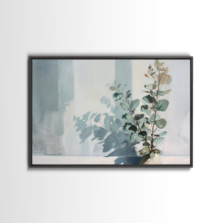 Sunlit Window Plant Shadow on Plaster Framed Canvas Print, Bathroom Art, Bathroom Wall Art, Bathroom Decor, Fine Art, Spa, BAT-3x2-70