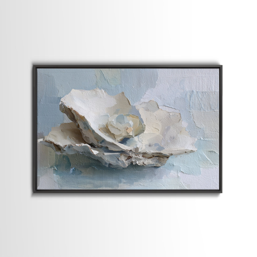 Oyster Shell Study Framed Canvas Print, Bathroom Art, Bathroom Decor, Oil Painting, Spa, Bathroom Accessories, Modern Art, BAT-3x2-74