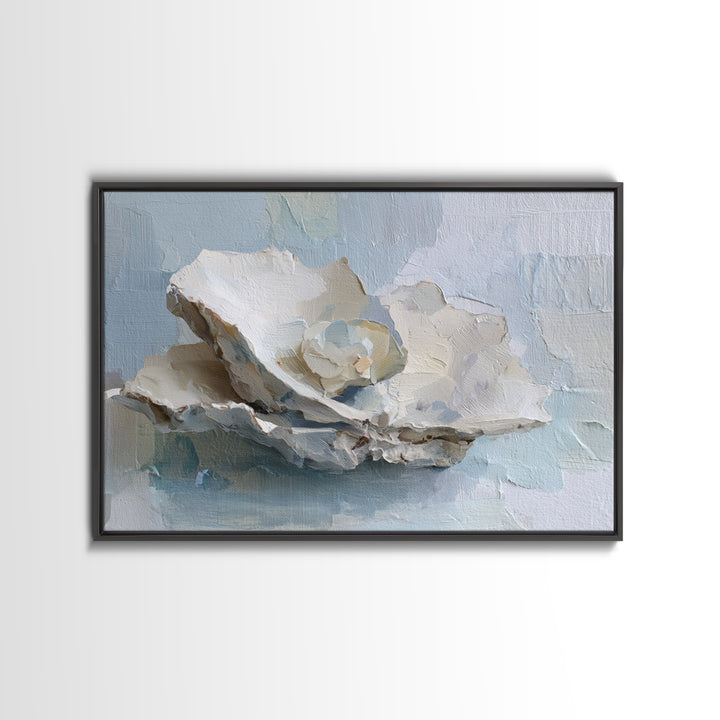 Oyster Shell Study Framed Canvas Print, Bathroom Art, Bathroom Decor, Oil Painting, Spa, Bathroom Accessories, Modern Art, BAT-3x2-74