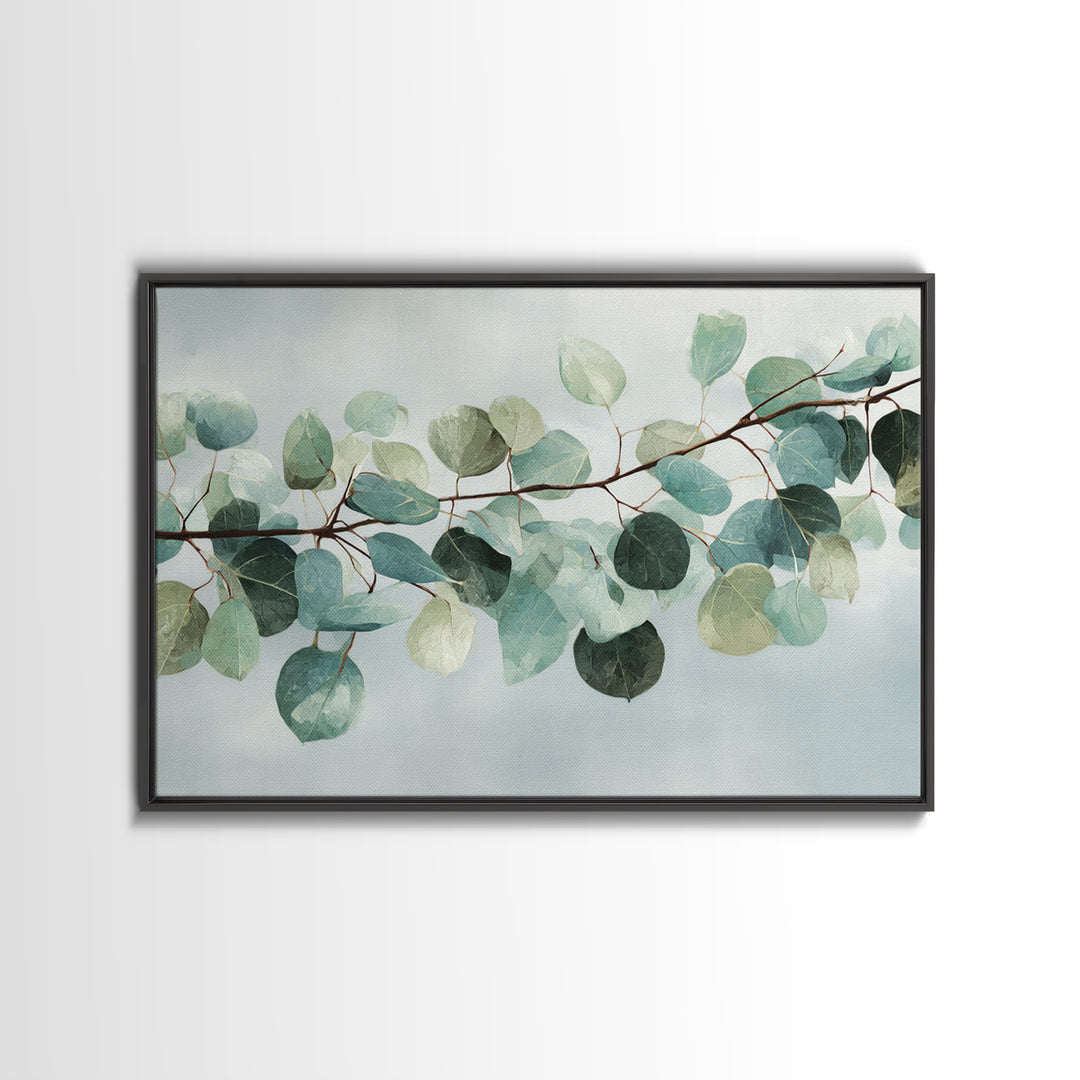 Spa Eucalyptus Branch Framed Canvas Print, Bathroom Art, Bathroom Prints, Bathroom Decor, Watercolor Art, Spa, Trendy Wall Art, BAT-3x2-78