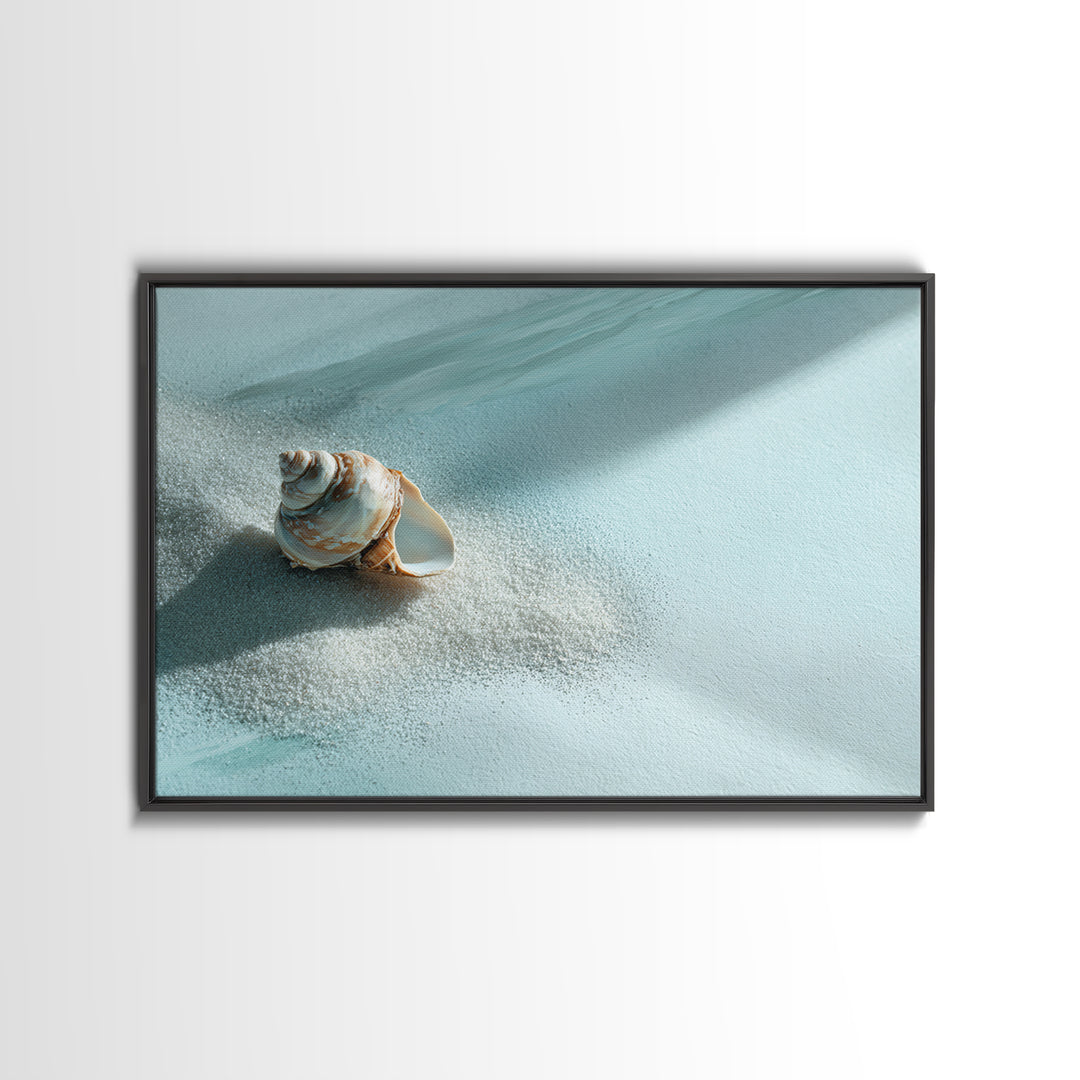 Minimal Seashell Still Life on Pale Sand Framed Canvas Print, Bathroom Art, Digital Print, Bathroom Decor, Watercolor Art, Spa, BAT-3x2-79
