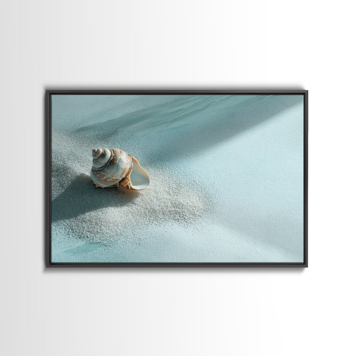 Minimal Seashell Still Life on Pale Sand Framed Canvas Print, Bathroom Art, Digital Print, Bathroom Decor, Watercolor Art, Spa, BAT-3x2-79