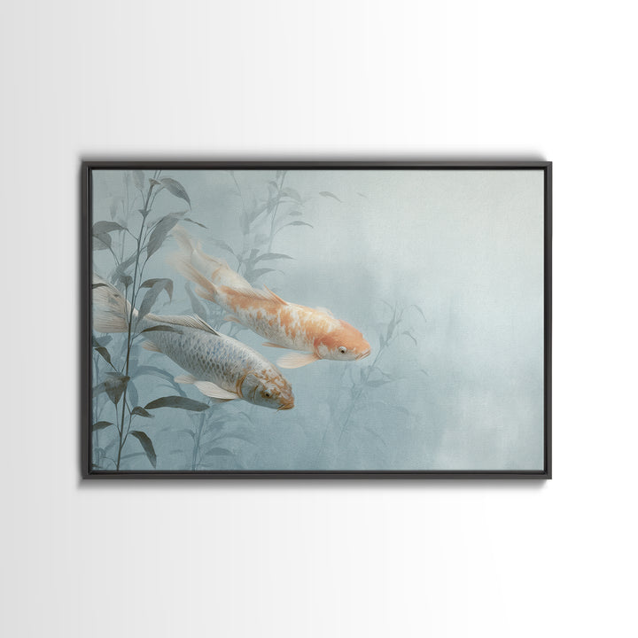 Minimal Koi Fish Swimming Through Clear Water Canvas Print, Bathroom Art, Bathroom Wallpaper, Bathroom Decor, Fine Art, Spa, BAT-3x2-84