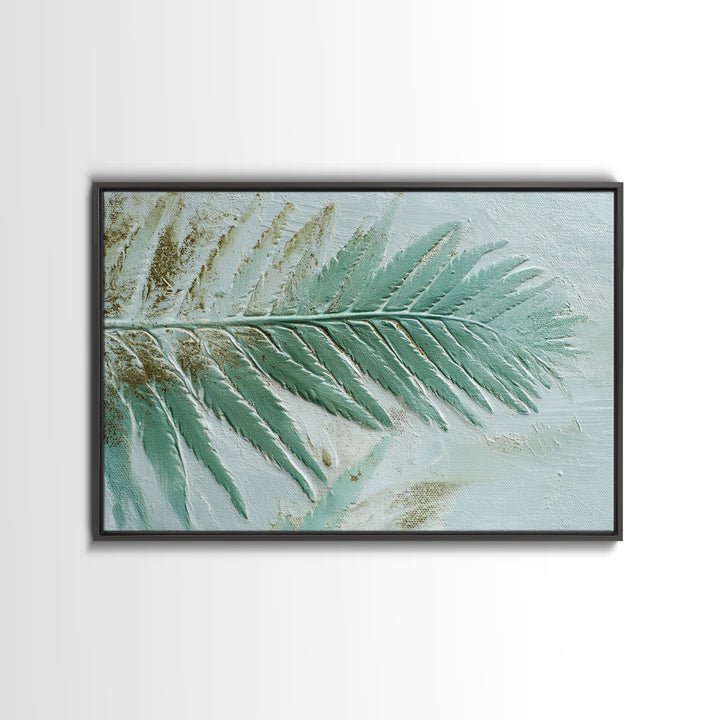 Green Fern Frond Closeup Framed Canvas Print, Bathroom Art, Dog Portrait, Bathroom Decor, Fine Art, Spa, Minimalist Wall Art, BAT-3x2-86
