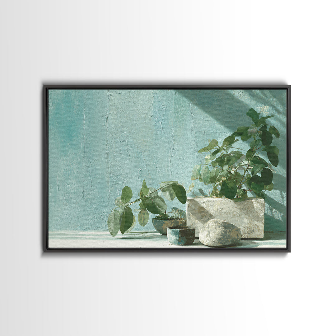 Sunlit Window Plant Shadow on Plaster Canvas Print, Bathroom Art, Bathroom Decor, Abstract Art, Spa, Funny Bathroom Art, BAT-3x2-94
