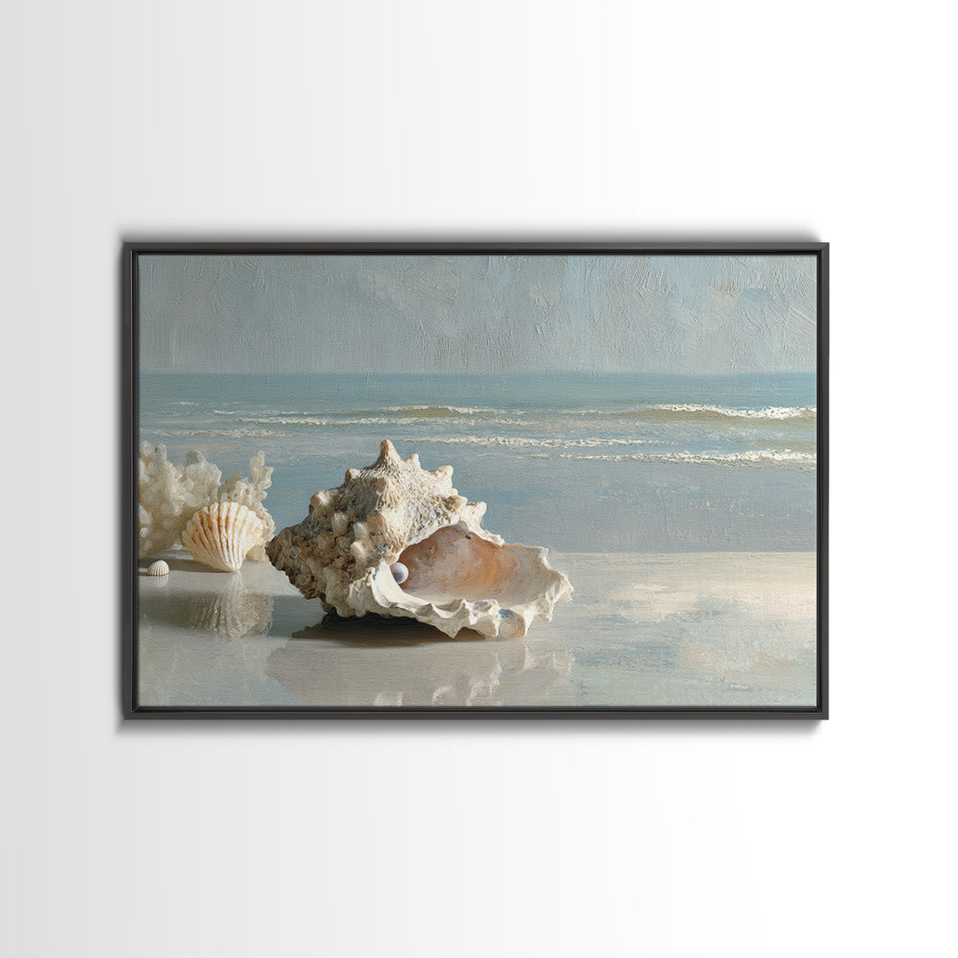 Oyster Shell Study Canvas Print, Bathroom Art, Dopamine Decor, Bathroom Decor, Fine Art, Spa, Halloween Art, Trendy Wall Art, BAT-3x2-98