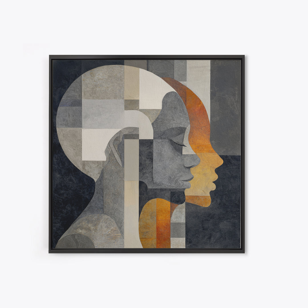 Monochrome Female Profile Framed Canvas Print, Black and White Art, Modern Decor, Living Room Decor, Abstract Art, Monochrome, BAW-1x1-1