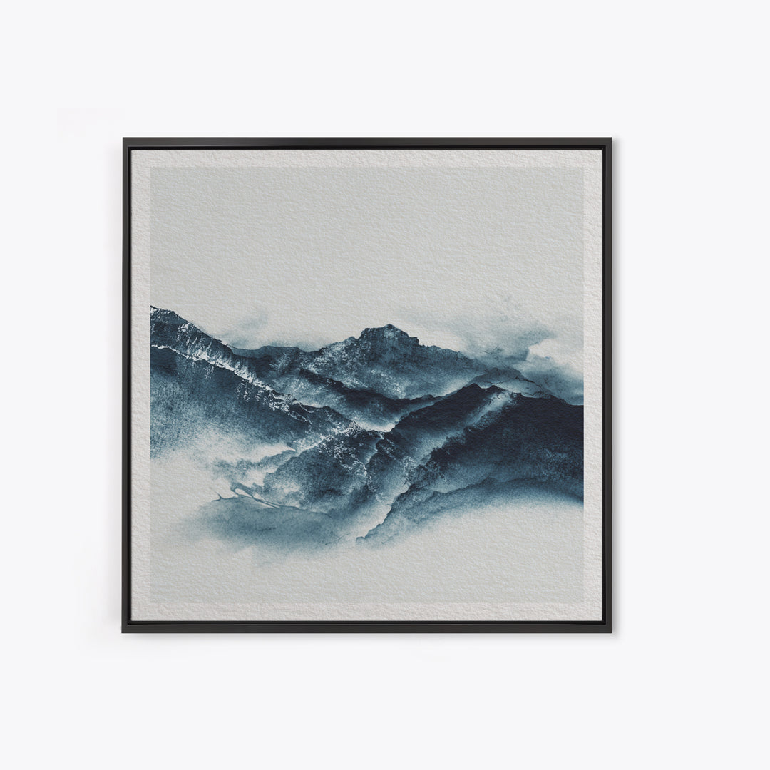 Black Ink Mountain Range Framed Canvas Print, Black and White Art, Canvas Print, Living Room Decor, Oil Painting, Monochrome, BAW-1x1-2