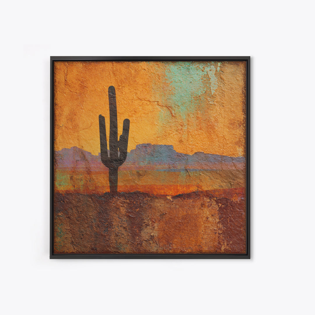 Monochrome Desert Cactus Silhouette Framed Canvas Print, Black and White Art, Neutral Decor, Living Room Decor, Oil Painting, BAW-1x1-21