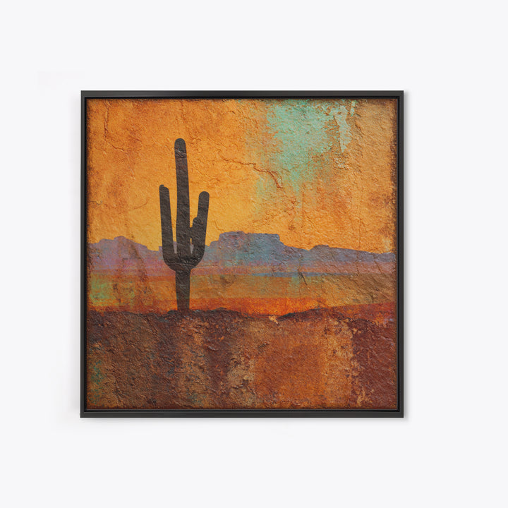 Monochrome Desert Cactus Silhouette Framed Canvas Print, Black and White Art, Neutral Decor, Living Room Decor, Oil Painting, BAW-1x1-21