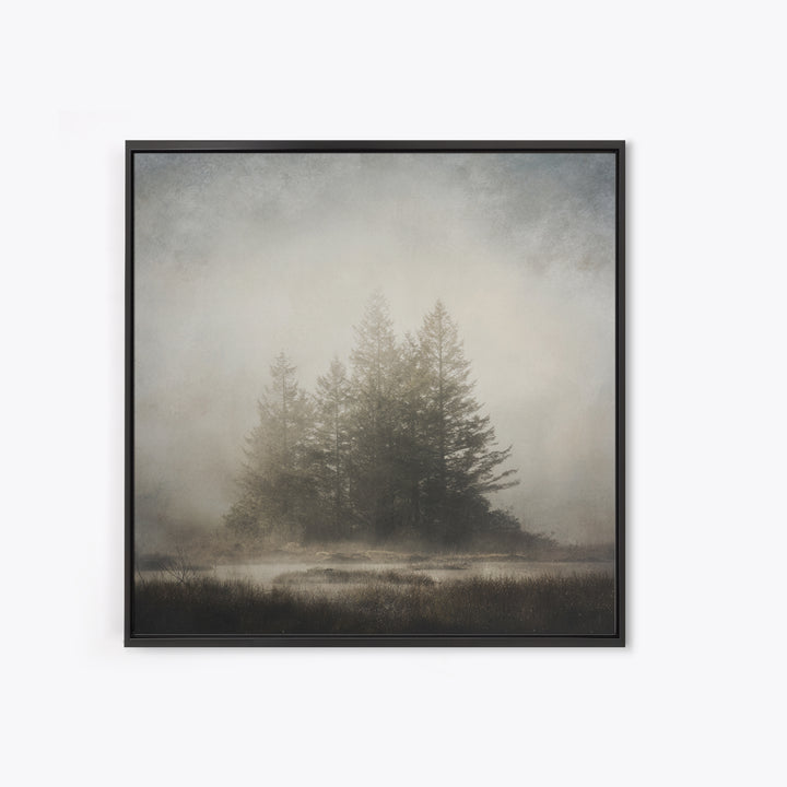 Moody Foggy Forest Canvas Print, Black and White Art, Printable Art, Living Room Decor, Fine Art, Monochrome, Gallery Decor, BAW-1x1-31