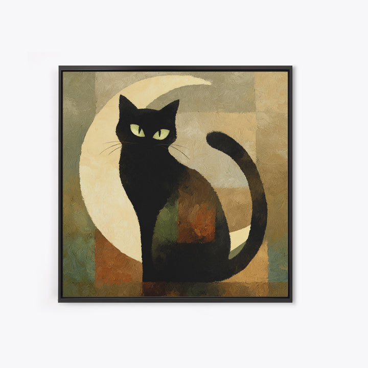 Black Cat Silhouette Framed Canvas Print, Black and White Art, Room Decor, Living Room Decor, Fine Art, Monochrome, Art Print, BAW-1x1-40