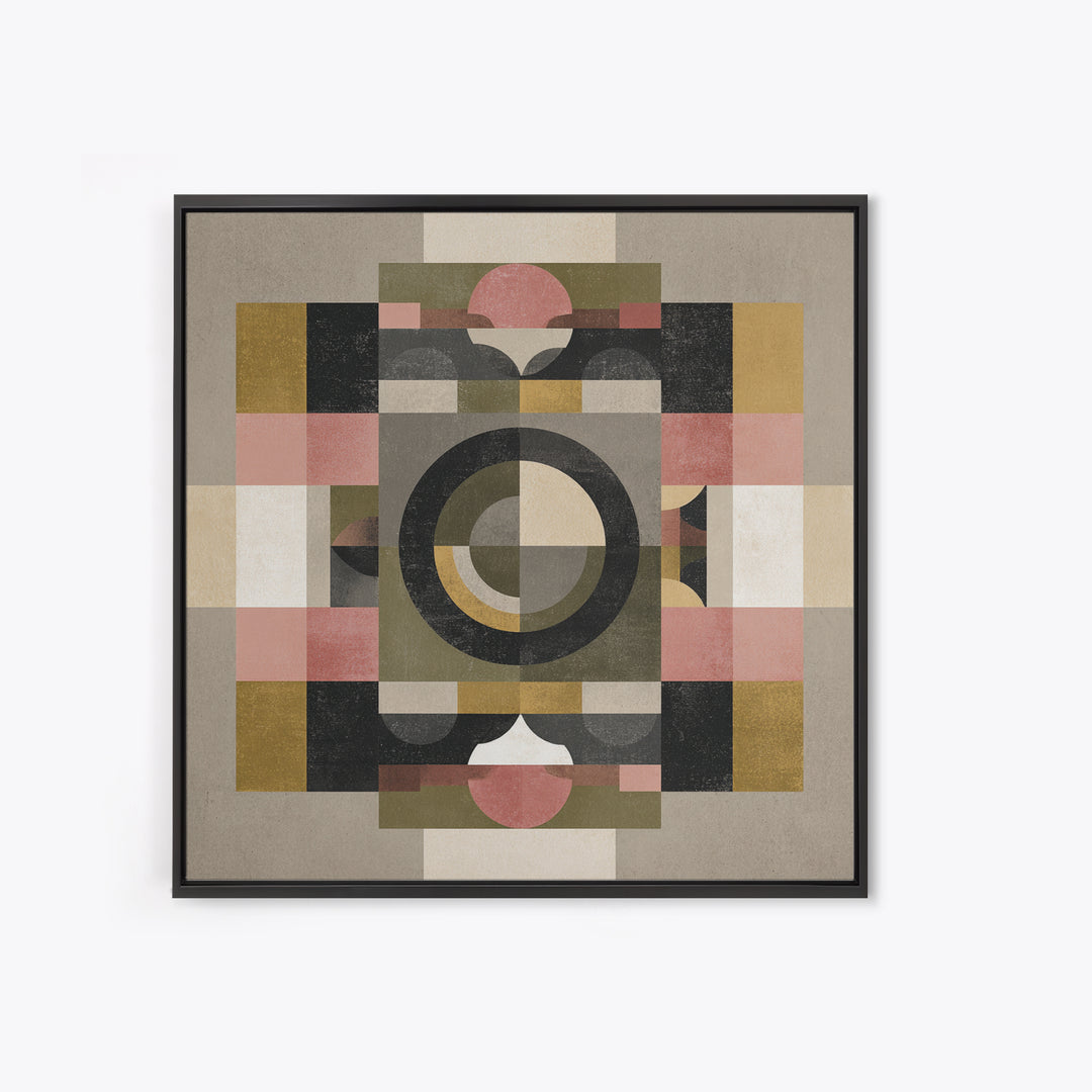 Geometric Bauhaus Grayscale Shapes Framed Canvas Print, Black and White Art, Set of 3 Prints, Living Room Decor, Monochrome, BAW-1x1-42
