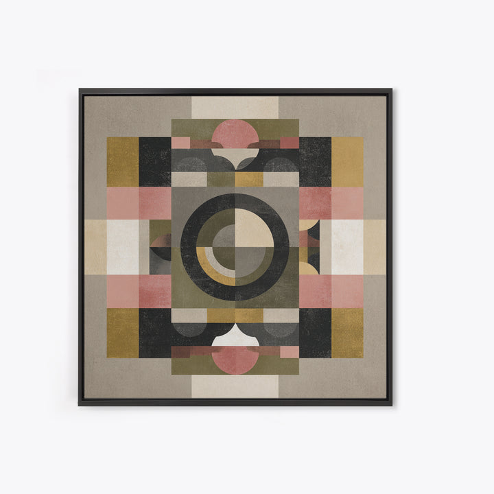 Geometric Bauhaus Grayscale Shapes Framed Canvas Print, Black and White Art, Set of 3 Prints, Living Room Decor, Monochrome, BAW-1x1-42