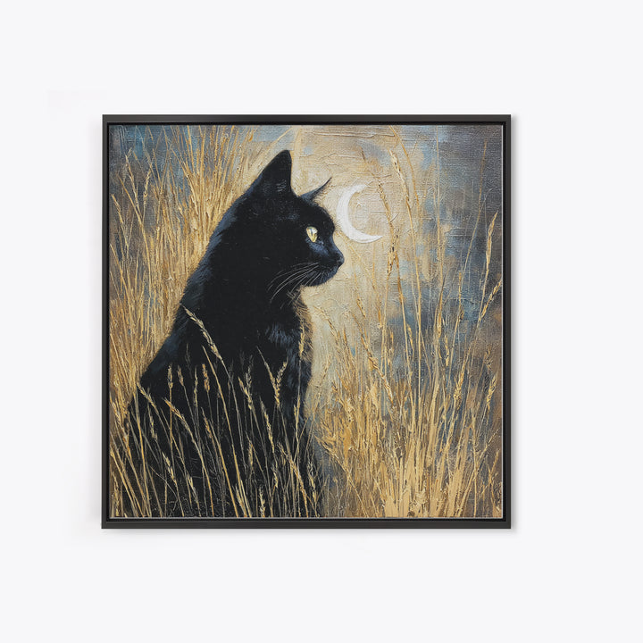 Black Cat Silhouette Framed Canvas Print, Black and White Art, Printable Art, Living Room Decor, Fine Art, Monochrome, BAW-1x1-64
