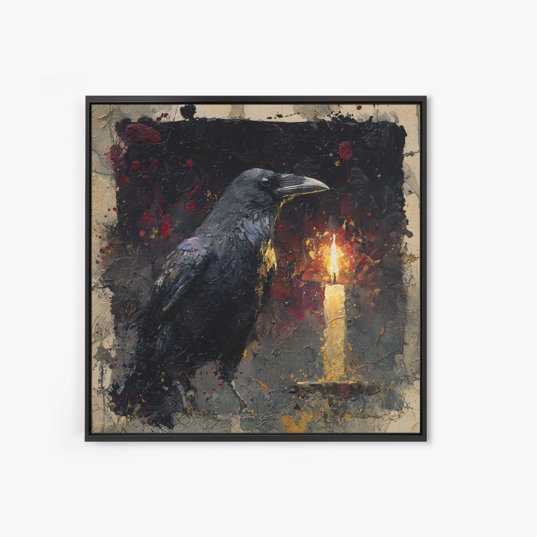 Ink Splatter Raven Composition Framed Canvas Print, Black and White Art, Canvas Print, Living Room Decor, Fine Art, Monochrome, BAW-1x1-68