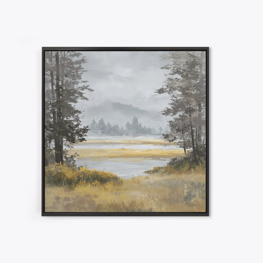 Moody Foggy Forest Framed Canvas Print, Black and White Art, Gothic Decor, Living Room Decor, Oil Painting, Monochrome, BAW-1x1-7
