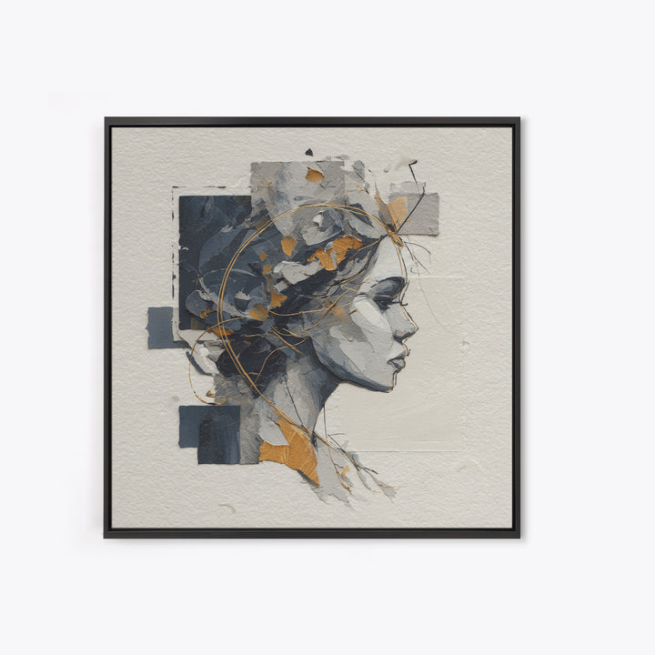 Monochrome Female Profile Framed Canvas Print, Black and White Art, Home Decor, Living Room Decor, Abstract Art, Monochrome, BAW-1x1-73