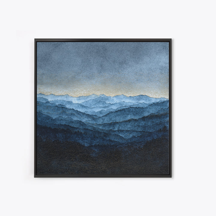 Black Ink Mountain Range Framed Canvas Print, Black and White Art, Fine Art Print, Living Room Decor, Fine Art, Monochrome, BAW-1x1-74