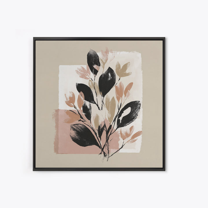 Minimal Botanical Branch Framed Canvas Print, Black and White Art, Statement Artwork, Living Room Decor, Fine Art, Monochrome, BAW-1x1-78