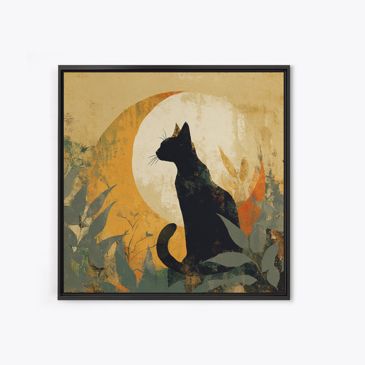 Black Cat Silhouette Framed Canvas Print, Black and White Art, Minimalist Decor, Living Room Decor, Fine Art, Monochrome, BAW-1x1-88