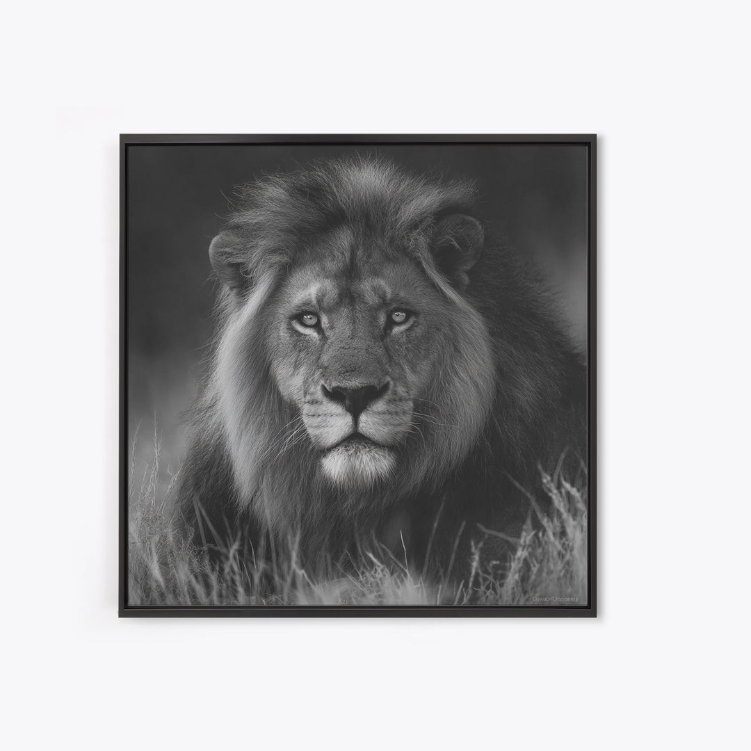 Dramatic Black and White Lion Portrait Canvas Print, Black and White Art, Contemporary Art, Living Room Decor, Monochrome, BAW-1x1-89