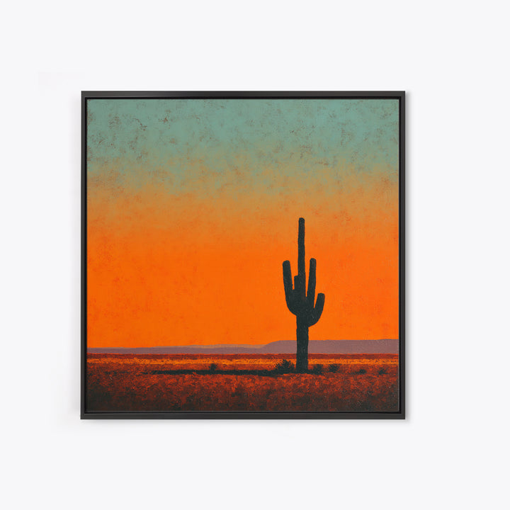 Monochrome Desert Cactus Silhouette Framed Canvas Print, Black and White Art, Wall Art, Living Room Decor, Fine Art, Monochrome, BAW-1x1-93