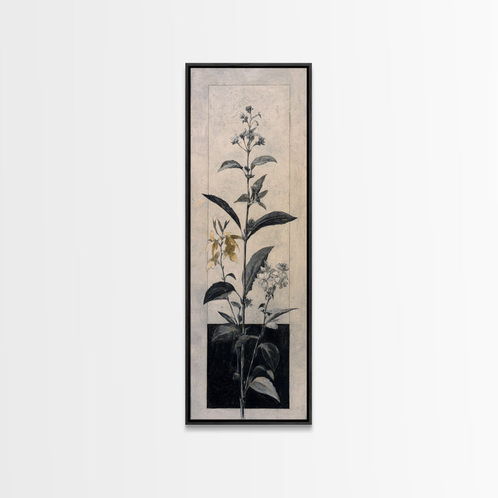 Black and White Botanical Specimen Plate Canvas Print, Black and White Art, Wood Wall Art, Living Room Decor, Monochrome, BAW-1x3-11