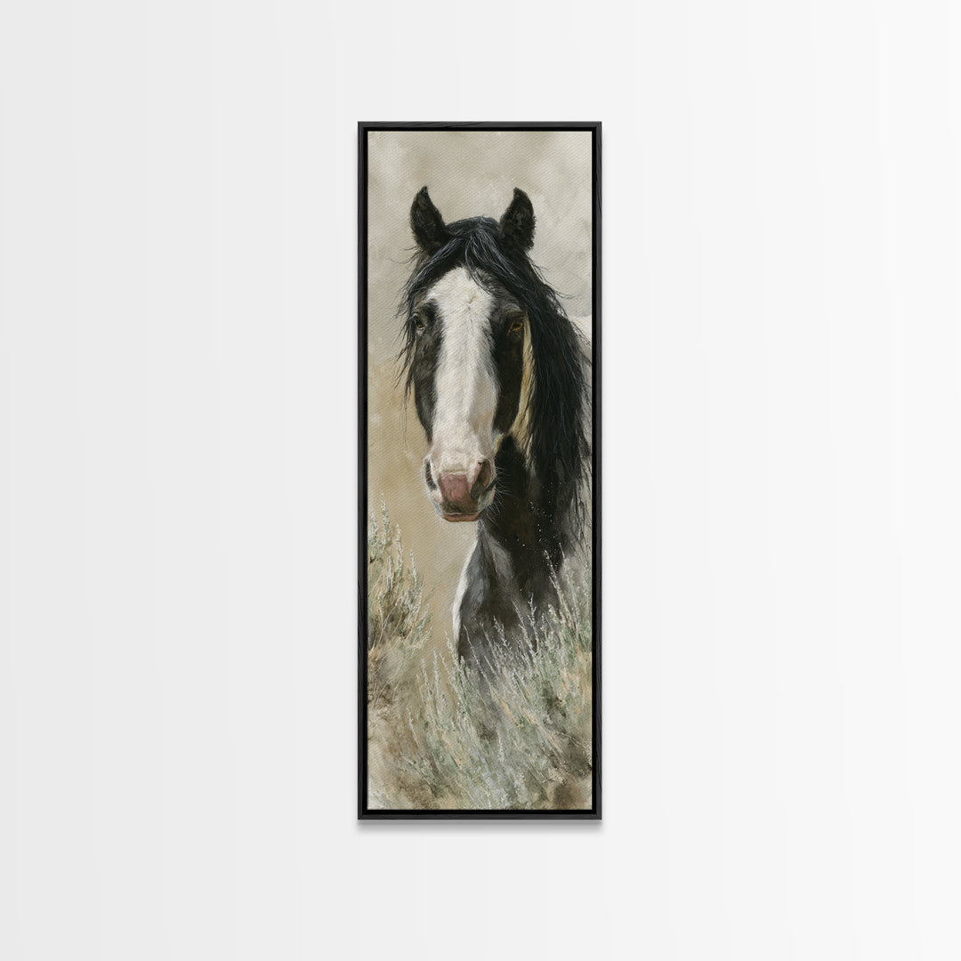 Black and White Wild Horse Portrait Canvas Print, Black and White Art, Art, Living Room Decor, Monochrome, Original Art, BAW-1x3-17