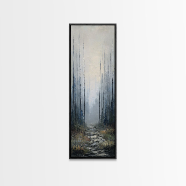 Moody Foggy Forest Framed Canvas Print, Black and White Art, Gothic Decor, Living Room Decor, Oil Painting, Monochrome, BAW-1x3-19