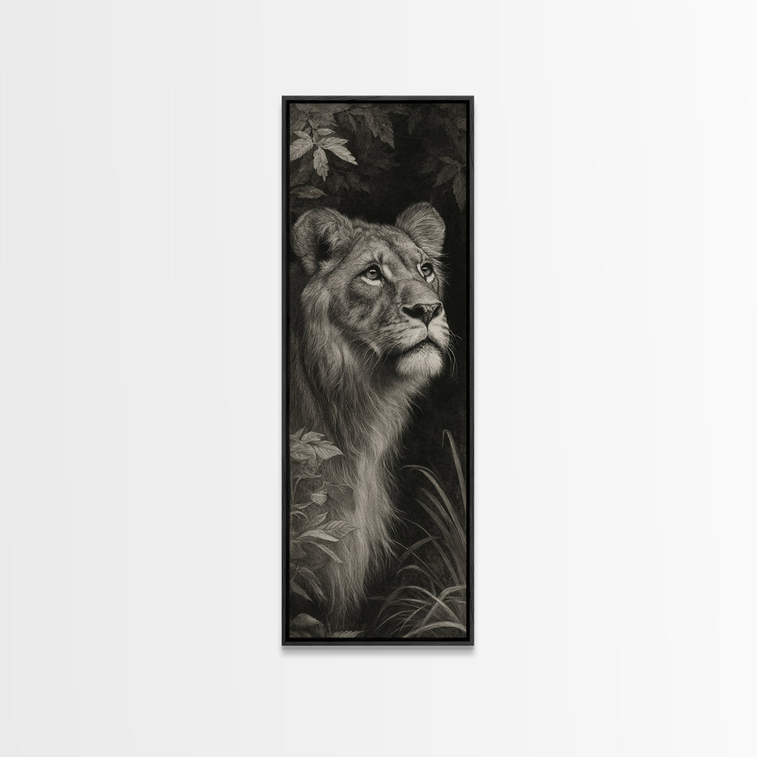 Dramatic Black and White Lion Portrait Canvas Print, Black and White Art, Textured Painting, Living Room Decor, Monochrome, BAW-1x3-29