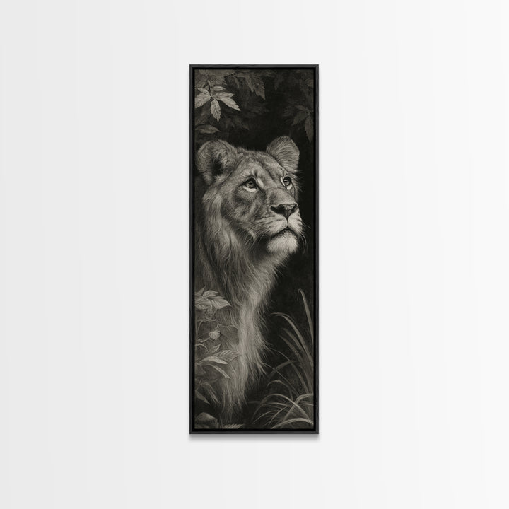 Dramatic Black and White Lion Portrait Canvas Print, Black and White Art, Textured Painting, Living Room Decor, Monochrome, BAW-1x3-29