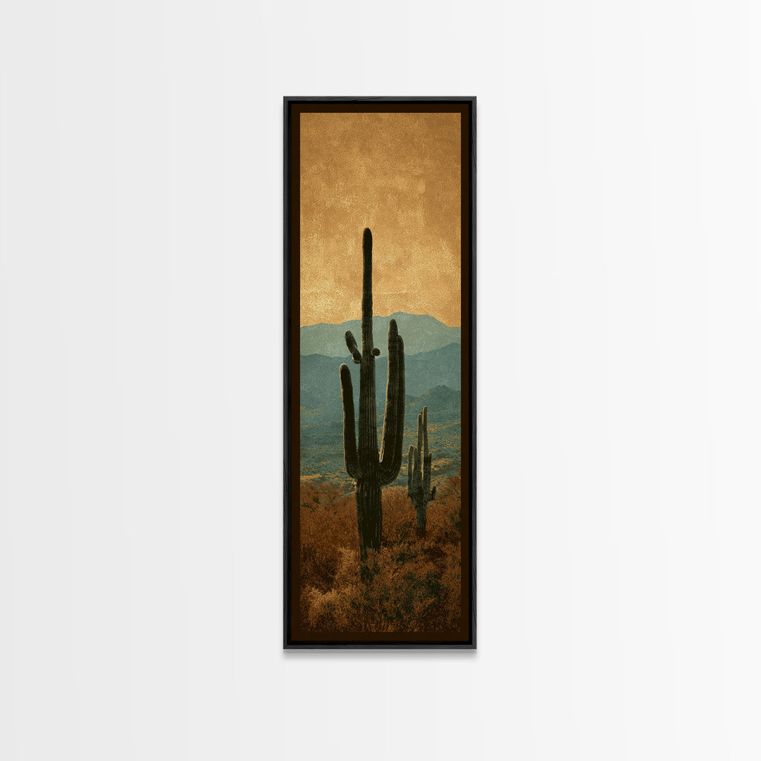Monochrome Desert Cactus Silhouette Canvas Print, Black and White Art, Apartment Decor, Living Room Decor, Oil Painting, BAW-1x3-33