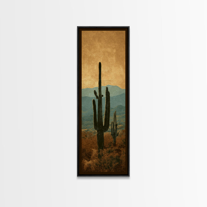 Monochrome Desert Cactus Silhouette Canvas Print, Black and White Art, Apartment Decor, Living Room Decor, Oil Painting, BAW-1x3-33