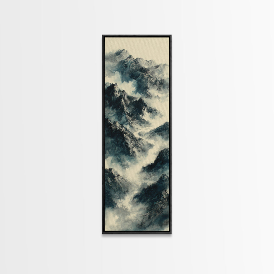 Black Ink Mountain Range Canvas Print, Black and White Art, Gallery Decor, Living Room Decor, Fine Art, Monochrome, Wall Art, BAW-1x3-38