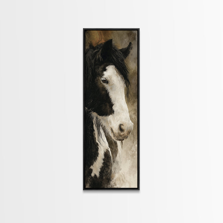 Black and White Wild Horse Portrait Canvas Print, Black and White Art, Photography Prints, Living Room Decor, Monochrome, BAW-1x3-41