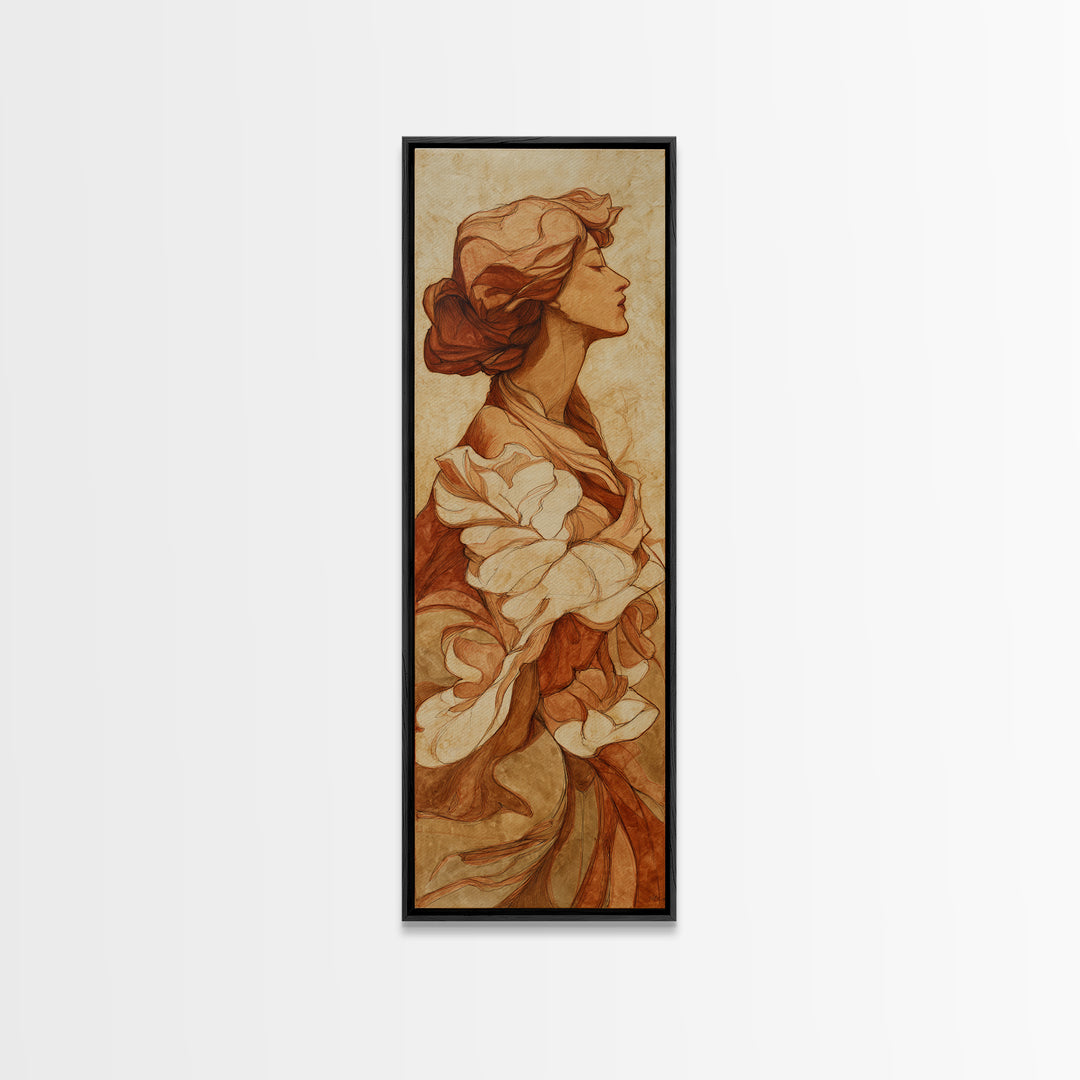 Classic Nude Figure Sketch Framed Canvas Print, Black and White Art, Wall Art, Living Room Decor, Oil Painting, Monochrome, BAW-1x3-45